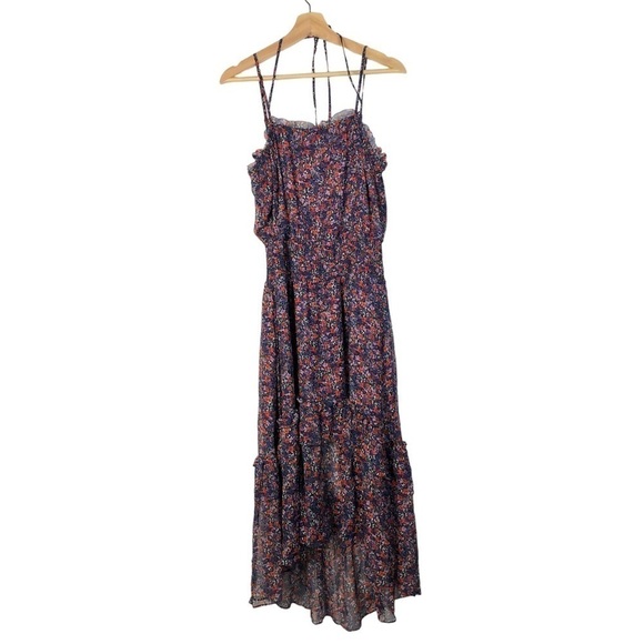 Parker Amethyst Floral Silk Chiffon Purple & Red Floral Midi Dress M - Picture 2 of 4